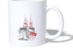 Kaffeepott mit dem Motiv "Köln" in grau-rot